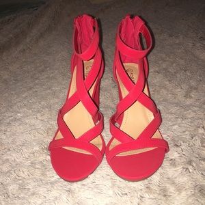 *BRAND NEW* red open toe block heels